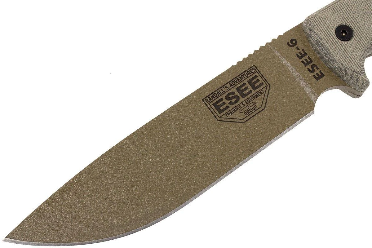 ESEE Model 6 Desert Tan Blade 6P-DE Couteau De Survie Avec étui Zytel + Clip Ceinture – Image 3