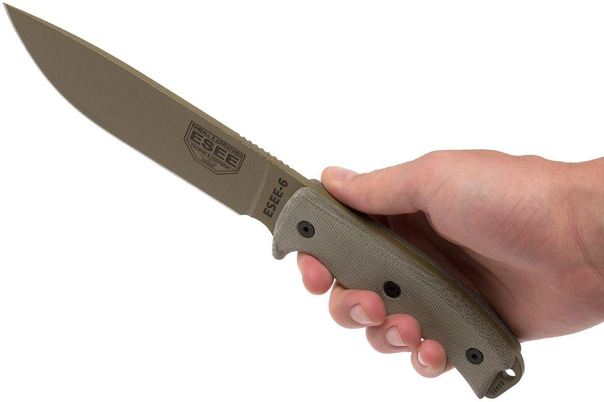 ESEE Model 6 Desert Tan Blade 6P-DE Couteau De Survie Avec étui Zytel + Clip Ceinture – Image 7