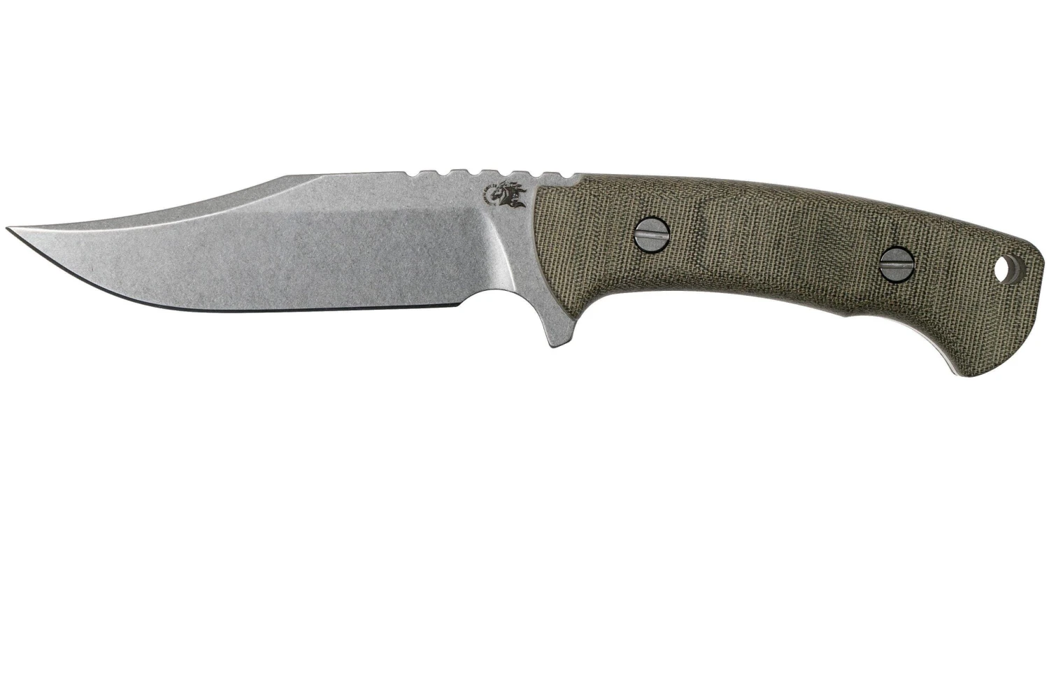 Rick Hinderer Ranch Bowie Green Canvas Micarta, Stonewashed, Couteau Bowie