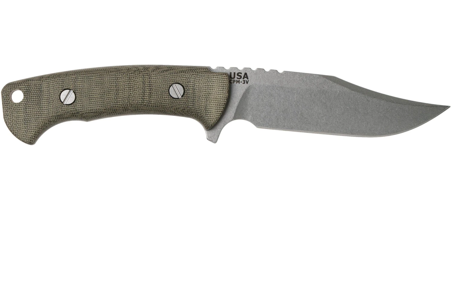 Rick Hinderer Ranch Bowie Green Canvas Micarta, Stonewashed, Couteau Bowie – Image 2