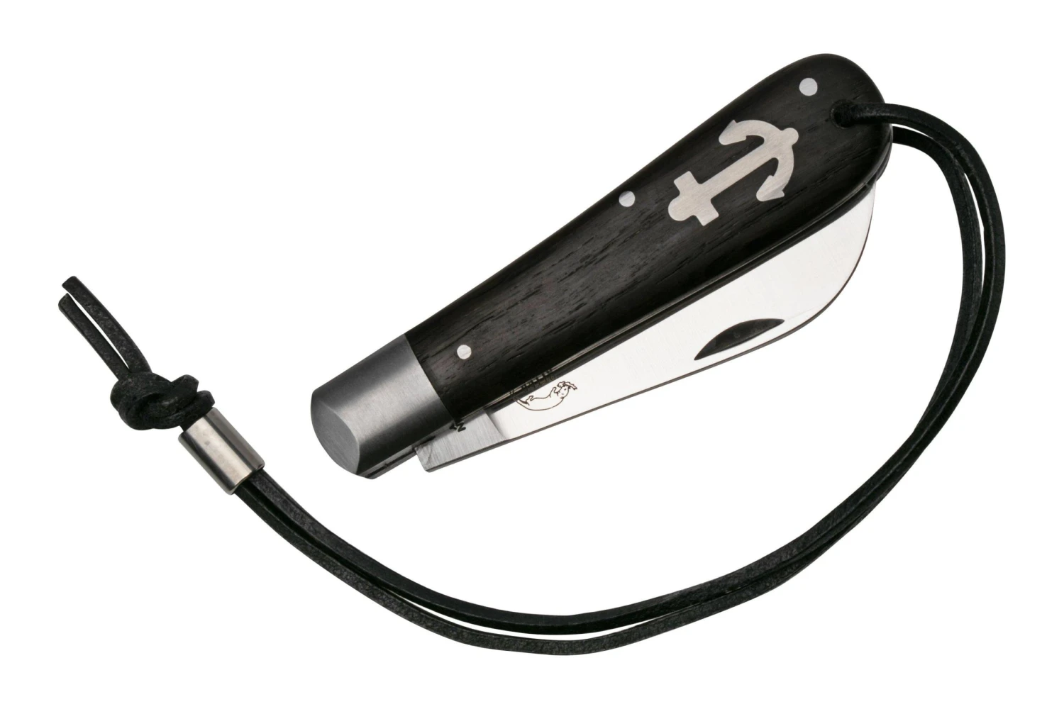 Otter Anchor Knife 172 LB Large Carbon, Smoked Oak, Stainless Anchor, Leather Strap, Couteau De Poche – Image 4