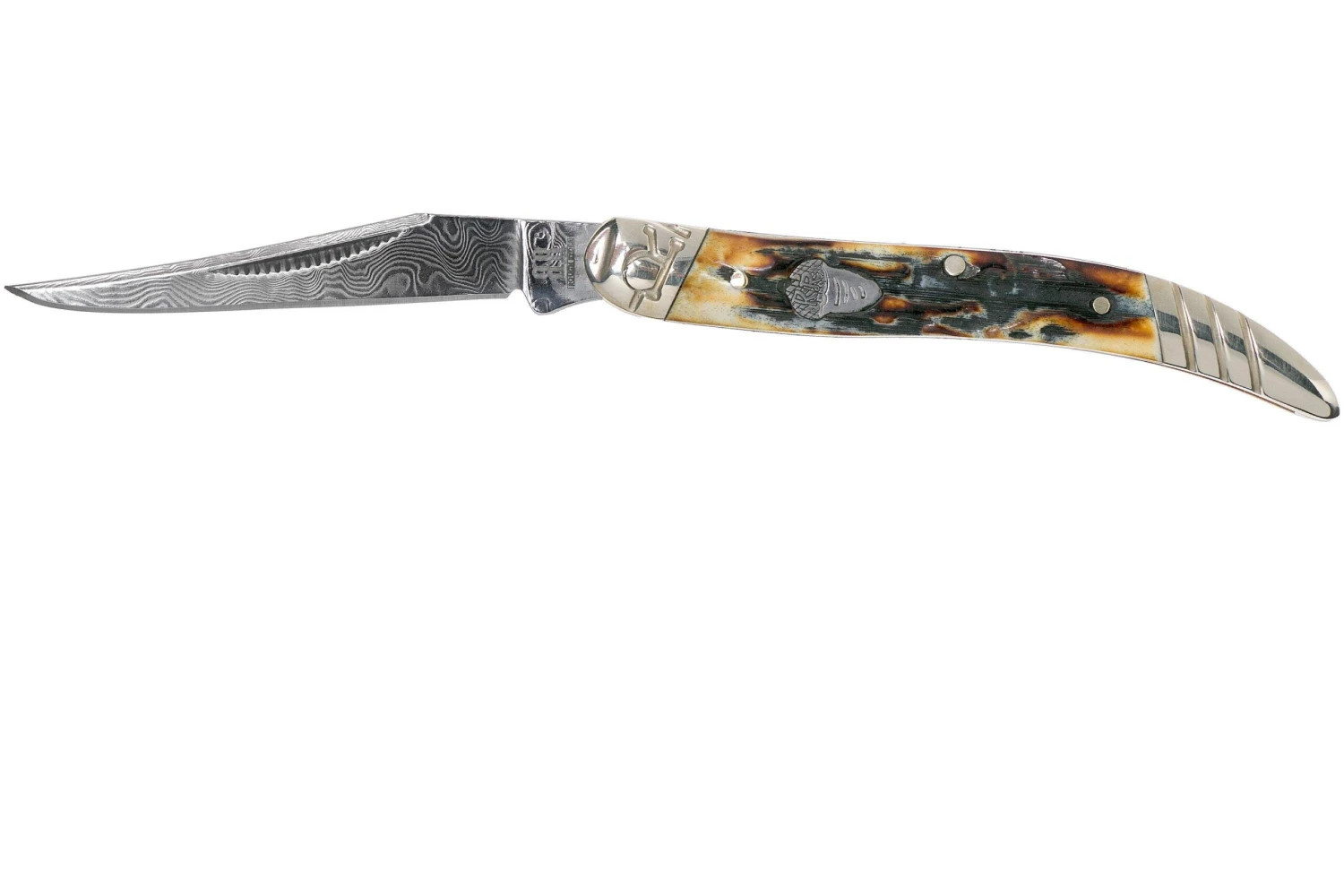 Rough Ryder Toothpick Cinnamon Stag RR2154 Damascus Slipjoint Couteau De Poche